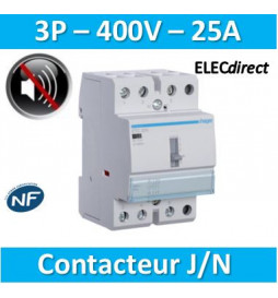 Hager - Contacteur J/N heures creuses - 25A - 3P pour chauffe-eau -  silencieux - ETC325S - ELECdirect Vente Matériel Électrique