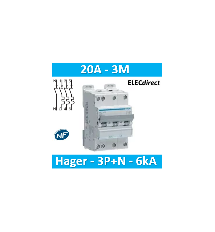 Eco-Motion : Découvrez l'accessoire HAGER - NFT820 - Disjoncteur 20 A -  3P+N - Courbe C - PdC 10 kA
