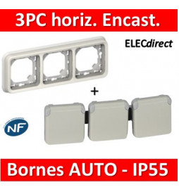 Legrand Plexo - Triple PC précâblées - Blanc encast. horizontal - 16A - 230V - IP55/IK07 - 069644+069698