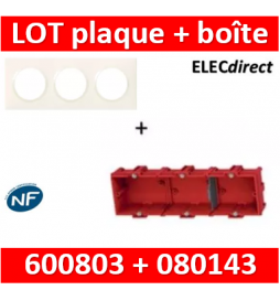 Legrand Dooxie - Plaque 3 postes + Boîte Batibox à sceller Legrand 3 postes - Hor/vert - 600803+080143