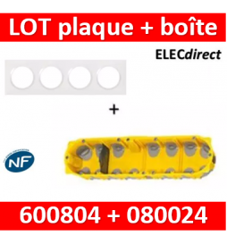 Legrand Dooxie - Plaque 4 postes + Boîte Batibox BBC Legrand 4 postes - Hor/vert - 600804+080024