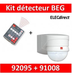 B.E.G - Détecteur + télécommande contrôle à distance - 280° - 360° - Mural - Blanc - 91008+92095