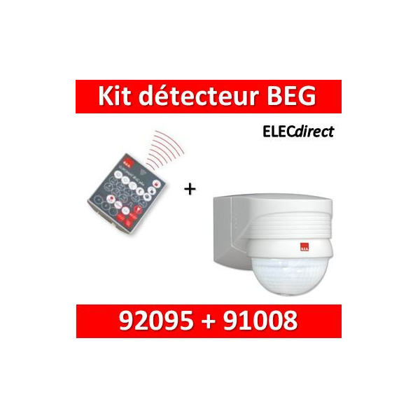 B.E.G - Détecteur + télécommande contrôle à distance - 280° - 360° - Mural  - Blanc - 91008+92095 - ELECdirect Vente Matériel Électrique