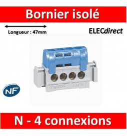 Legrand - Bornier de répartition IP 2X - neutre - 4 connexions 1,5 à 16 mm²- bleu- L 47 mm - 004840