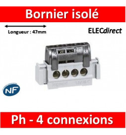 Legrand - Bornier de répartition IP 2X - phase - 4 connexions 1,5 à 16 mm²- noir - L 47 mm - 004850