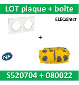 Schneider Odace - Plaque 2 postes + Boîte Batibox BBC Legrand 2 postes - Hor/vert - s520704+080022