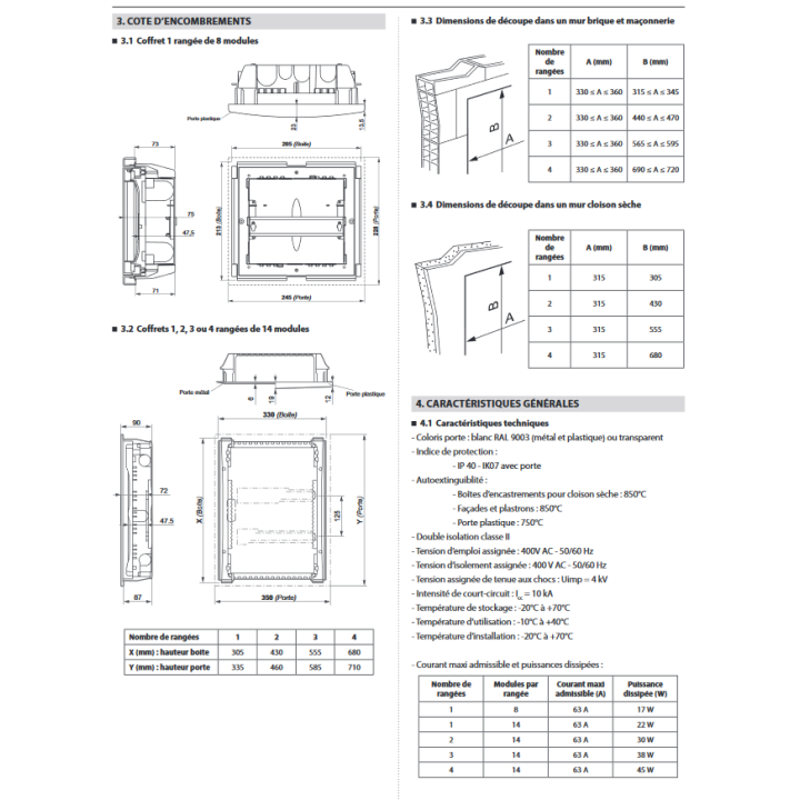 Legrand - Coffret encastré 4 Rangées 12+2 Modules avec porte métal extra plate - Réf : 001534