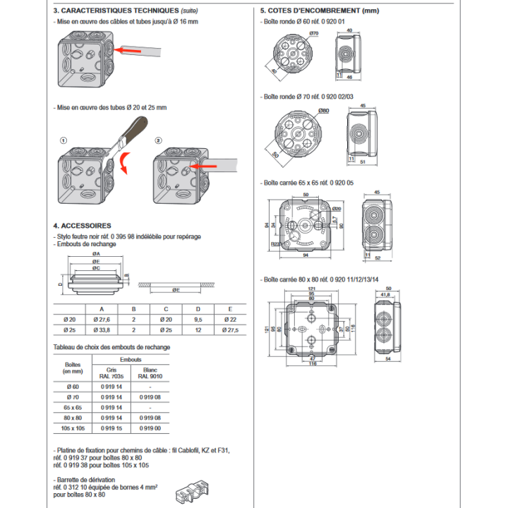 Legrand - LOT de 5 Boîtes de dérivation étanche IP55 - D.70 - Réf. : 092002x5
