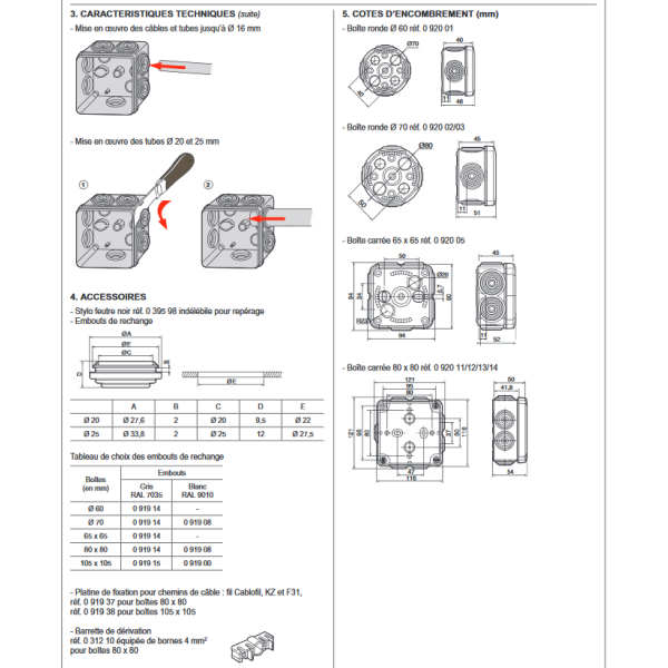 Legrand - LOT de 5 Boîtes de dérivation étanche IP55 - D.70 - Réf. : 092002x5