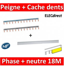 Legrand - Peignes HX3 Phase + neutre 18M + Cache dents Legrand - 404928x2+404988