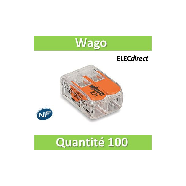 WAGO - Boîte de 100 Bornes auto fils Souple / Rigide 2 x (0.08 à 4mm2) -  WAGO 221-412 - ELECdirect Vente Matériel Électrique