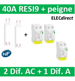 SCHNEIDER - DIF. XP RESI9 + peigne - (2 - ID 2x40A 30mA AC/1 - ID 2x40A 30mA A) - R9PRA240+R9PRC240x2+R9PXVx2