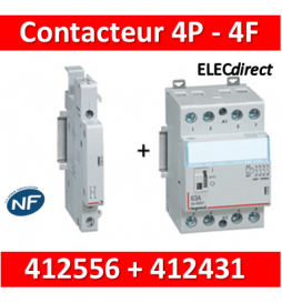 Legrand - Contacteur de puissance 4P bobine 230V - 63A - 4F - 3M + auxiliaire - 412556+412431