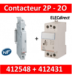 Legrand - Contacteur de puissance 2P bobine 230V - 63A - 2O - 2M + auxiliaire - 412548+412431