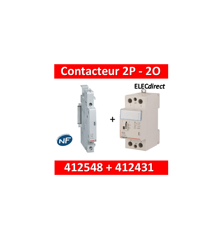 Contacteur Jour/nuit Legrand 40A – 2 Modules, 2NO, Bobine 230V – Pour Chauffage, Ballon Eau