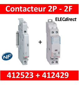 Legrand - Contacteur de puissance 2P bobine 230V - 25A - 2F + auxiliaire - 412523 + 412429