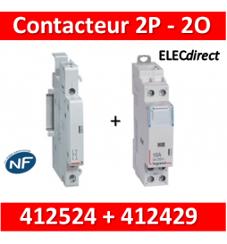 Legrand - Contacteur de puissance 2P bobine 230V - 25A - 2O + auxiliaire - 412524 + 412429