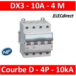 Legrand - Disjoncteur 4P DX3 10A - 10kA - courbe D - Réf : 408116