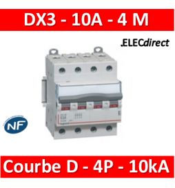 Legrand - Disjoncteur 4P DX3 10A - 10kA - courbe D - Réf : 408116
