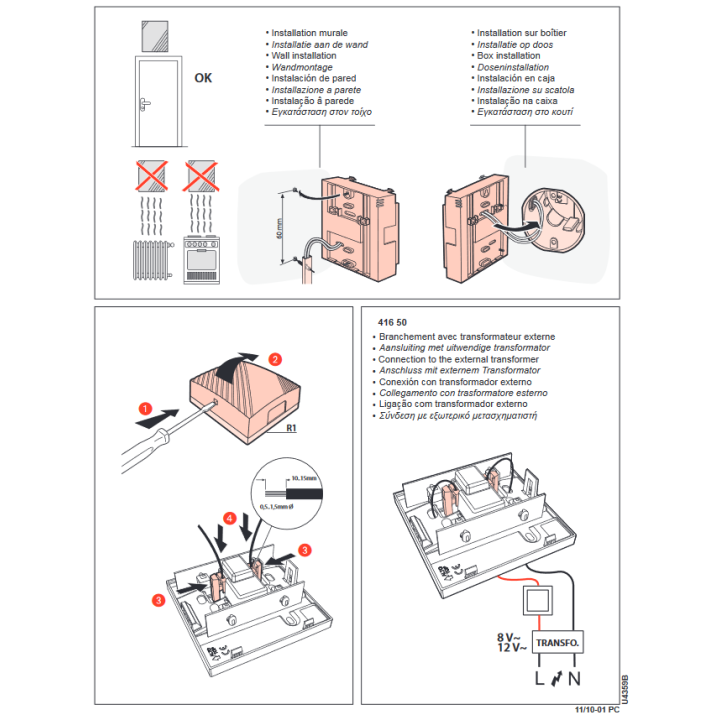 Schneider - Odace 2011 - Poussoir Porte Etiquette + Plaque + Carillon Legrand - Blanc - Ref. : S520266 + S520702 + 041651