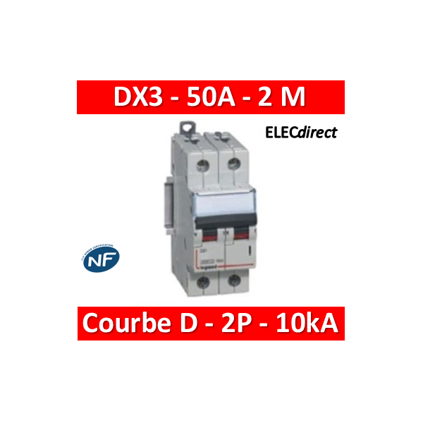 Legrand - Disjoncteur bipolaire DX3 50A - 10kA - courbe D - 408020 -  ELECdirect Vente Matériel Électrique