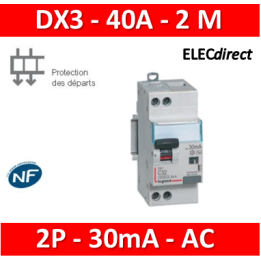 LEGRAND - Disjoncteur différentiel DX3 P+N - 40A - 30mA - AC - Réf : 410709