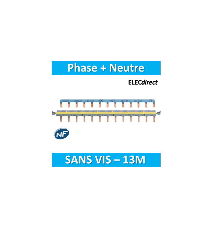 Peignes d'alimentation HAGER Phase et Neutre 13 modules SanVis - KBS763