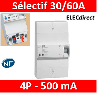 Legrand - Disjoncteur de branchement ERDF - 4P 30/60A 500 MA Sélectif - Réf.: 401013