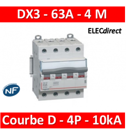 Legrand - Disjoncteur 4P DX3 63A - 10kA - courbe D - Réf : 408123