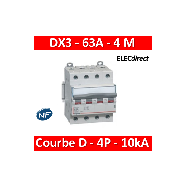 Legrand - Disjoncteur 4P DX3 63A - 10kA - courbe D - Réf : 408123