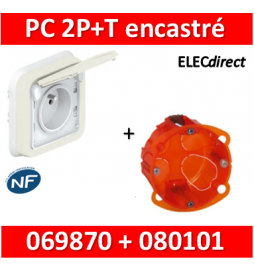 Legrand Plexo - Prise de courant encastré Blanc + boîte Batibox - IP55/IK07 - 069870+080101