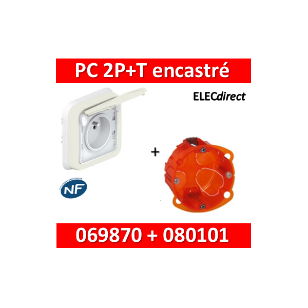 Legrand Plexo - Prise de courant encastré Blanc + boîte Batibox - IP55/IK07  - 069870+080101 - ELECdirect Vente Matériel Électrique
