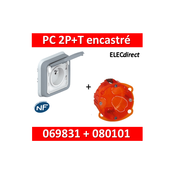 Legrand Plexo - Prise de courant encastré + boîte Batibox - IP55/IK07 -  069831+080101 - ELECdirect Vente Matériel Électrique