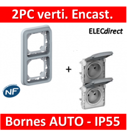 Legrand Plexo - Double PC 2P+T 16A 230V encast. - vertical - IP55/IK07 - 069685+069563