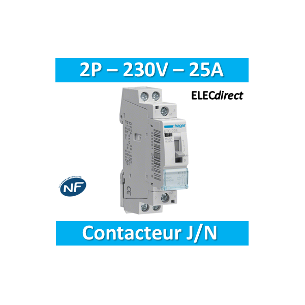 Hager - Contacteur J/N heures creuses - 25A bipolaire pour chauffe