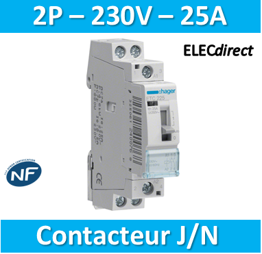 Hager - Contacteur J/N heures creuses - 25A - 3P pour chauffe-eau -  silencieux - ETC325S - ELECdirect Vente Matériel Électrique
