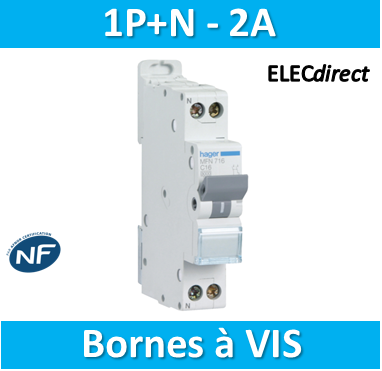 DISJONCTEUR HAGER - 1P+N - 16A - VIS/VIS - 6KA - MJT716 - ELECdirect Vente  Matériel Électrique