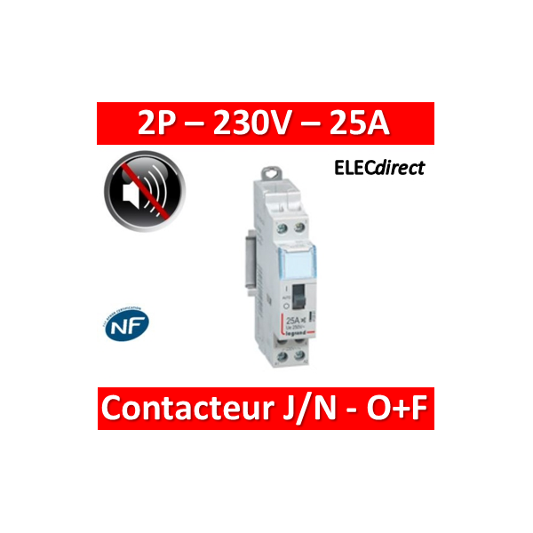 Legrand - Contacteur domestique silencieux - 25A bipolaire - O+F - 412500 -  ELECdirect Vente Matériel Électrique