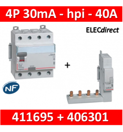 LEGRAND - Interrupteur différentiel DX3-ID 4P 40A - 30mA - HPI + module 4P - 411695+406301