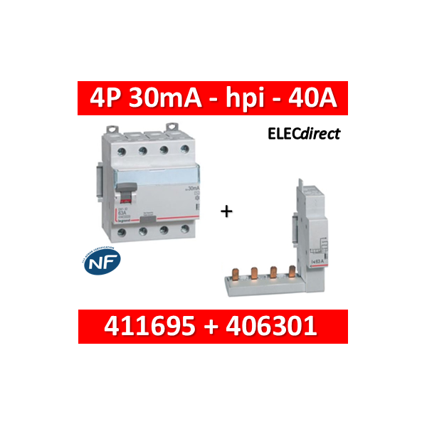 Interrupteur différentiel type A tétrapolaire 4P/ 40A - 30mA