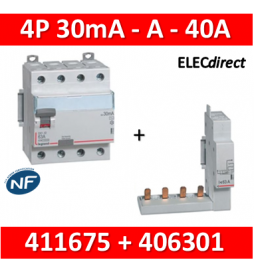 LEGRAND - Interrupteur différentiel DX3-ID 4P 40A - 30mA - A + module 4P - 411675+406301