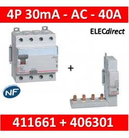 LEGRAND - Interrupteur différentiel DX3-ID 4P 40A - 30mA - AC + module 4P - 411661+406301