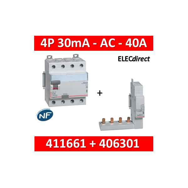 Interrupteur differentiel DX3-ID 2P type AC 30mA arrivee haut