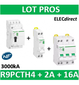 Schneider - contacteur heures creuses - 4NO 25A + DPN 2A + Disjoncteur 16A 4P - R9PCTH4+R9PFC602+R9PFC716