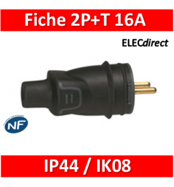 Legrand - Fiche 2P+T 16A 230V - caout - IP44 / IK08 - sortie droite - 050445