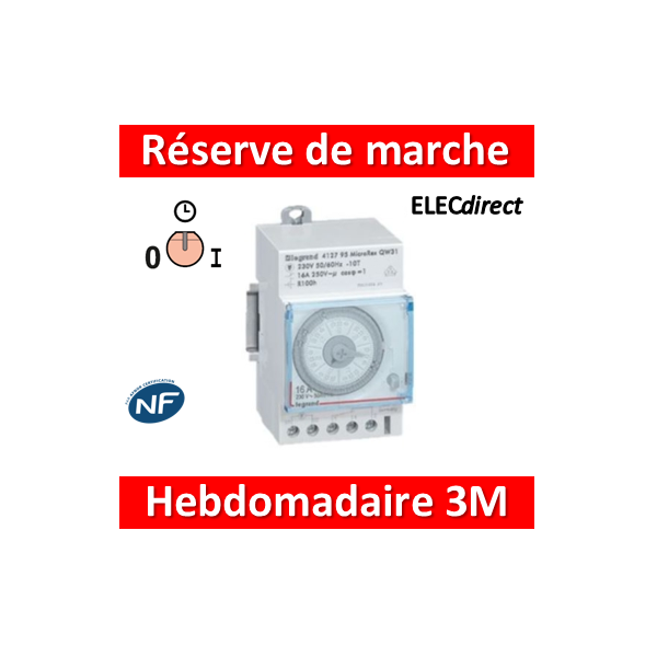 Legrand - Interrupteur horaire hebdomadaire analogique - réserve de 6 ans -  AUTO - 412828 - ELECdirect Vente Matériel Électrique