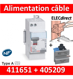 LEGRAND - ID DX3 2P - 63A - 30mA - Type A - alimentation câble - 411651+405209