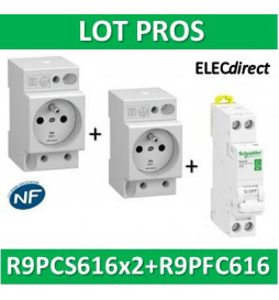 Schneider - LOT PROS - PC 2P+T 16A 220V  Modulaire x 2 + disjoncteur 16A - R9PCS616x2+R9PFC616