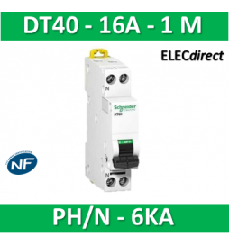 SCHNEIDER - Disjoncteur Ph/N 16A DT40 - 6KA - A9N21025 - ELECdirect Vente  Matériel Électrique