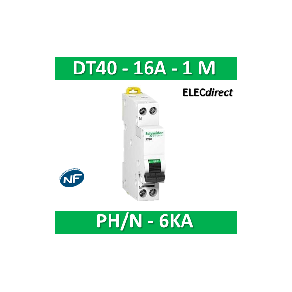 SCHNEIDER - Disjoncteur Ph/N 16A DT40 - 6KA - A9N21025 - ELECdirect Vente  Matériel Électrique